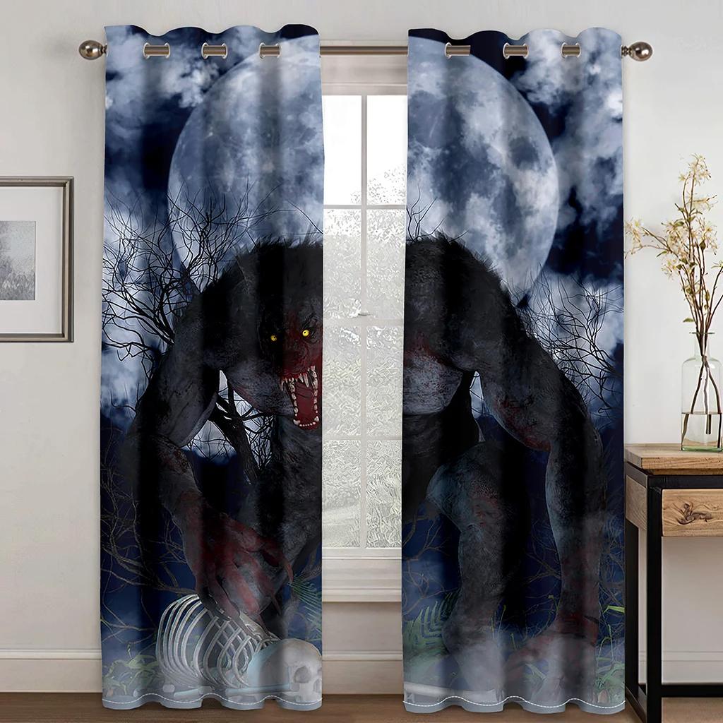 Noční Horor Zombie Vlk Python Medvěd Měsíc Vysoce Stínící Závěs Ložnice Obývací Pokoj Hotel Okenní Dekorace Zatemňovací 2 Panely