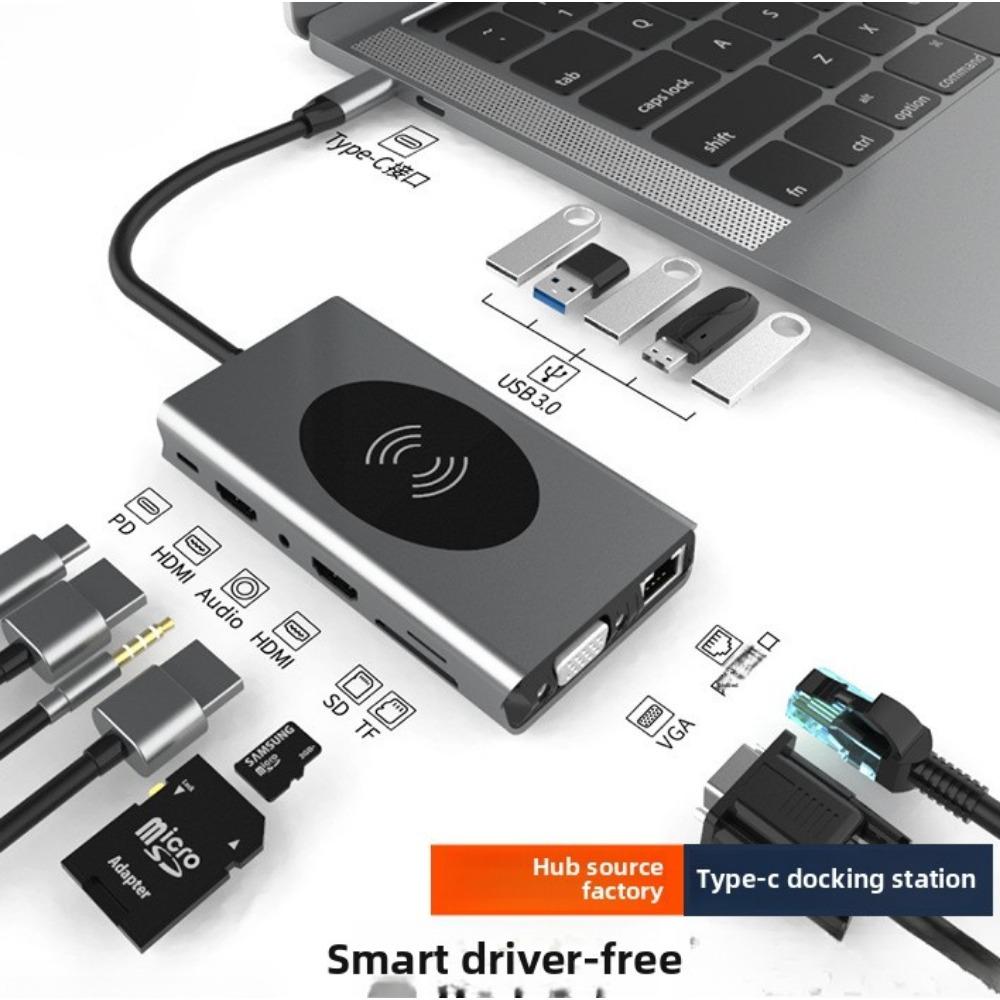 Transparent 10 In 1 Type C Docking Station USB Hub Adapter for Laptop PC MacBook