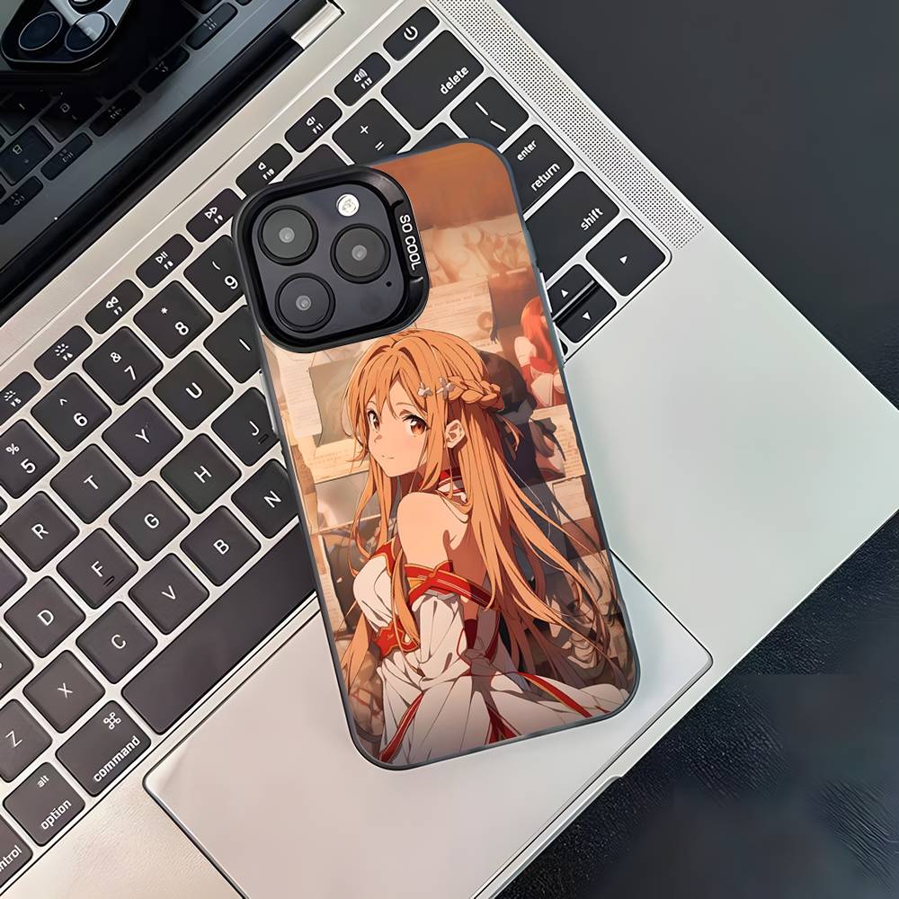 Asuna Kirito Anime Phone Case For iPhone 17,16,15,14,13,12,11,Pro,XS,Max,Plus,Mini,SE4,E Black Matte Shockproof Cover