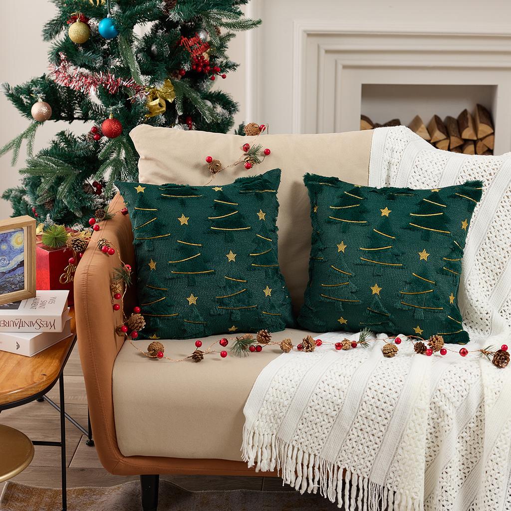 Christmas New Pv Velvet Embroidered Pillow 3D Three-dimensional Christmas Tree Plush Pillowcase Indoor Holiday Decoration Sofa Cushion