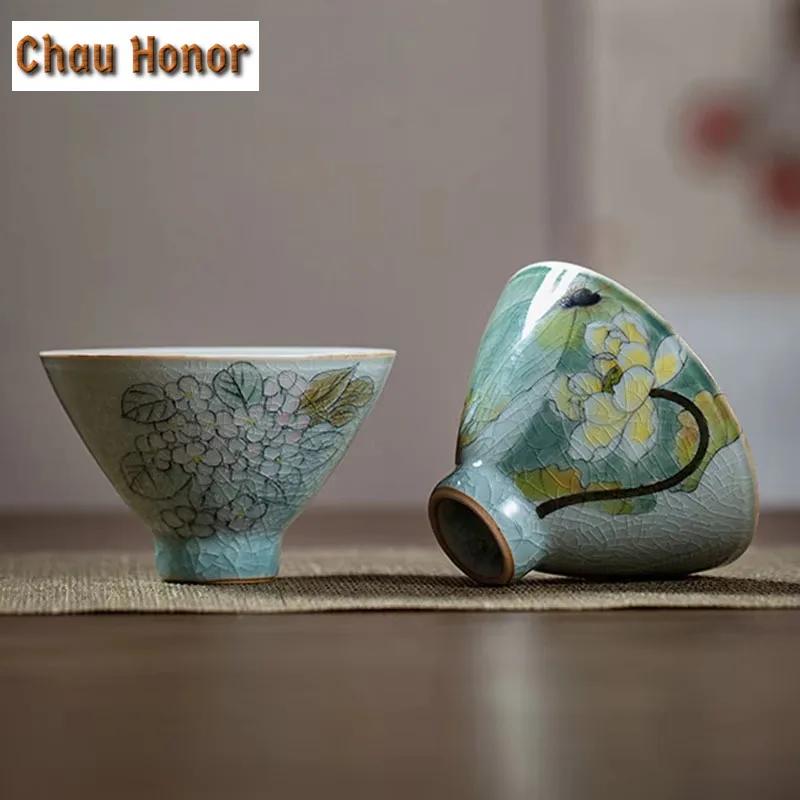 80ml Borneol Glaze Cone Ceramic Tea Cup Creative Pure Hand-painted Hat Teacup Can Raise Single Cup Kung Fu Tea Master Cup Gifts