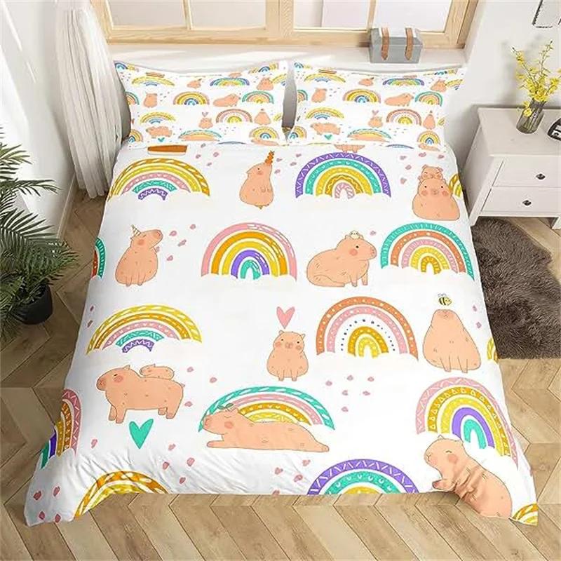 Rainbow Twin Duvet Cover Set For Girl Pink And Yellow Rainbow Star Duvet Cover Cartoon Rainbow For Bedroom Decoration Women Kid
