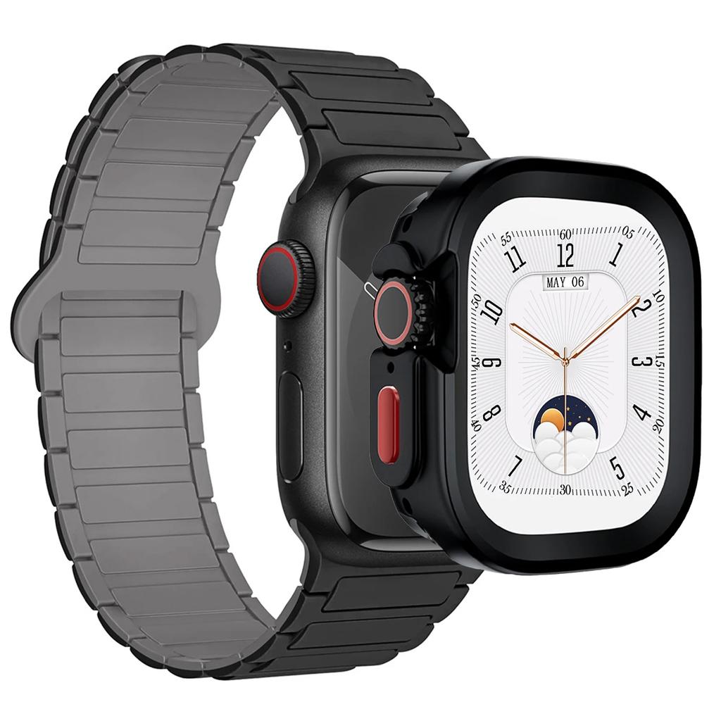 Strap+Case for Apple Watch Ultra 2 49 42 45 44 S10 46mm Magnetic Silicone Band+cover for IWatch Series 9 8 7 6 5 4 42mm 40 41mm