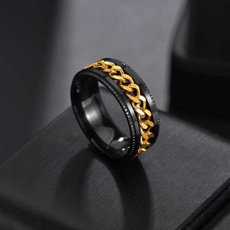 Rotera Roterande Ångest Fidget ringar Titan Rostfritt stål Kedja Spinner Finger Ring För män Blå Guld Färg Svart Punk Rock