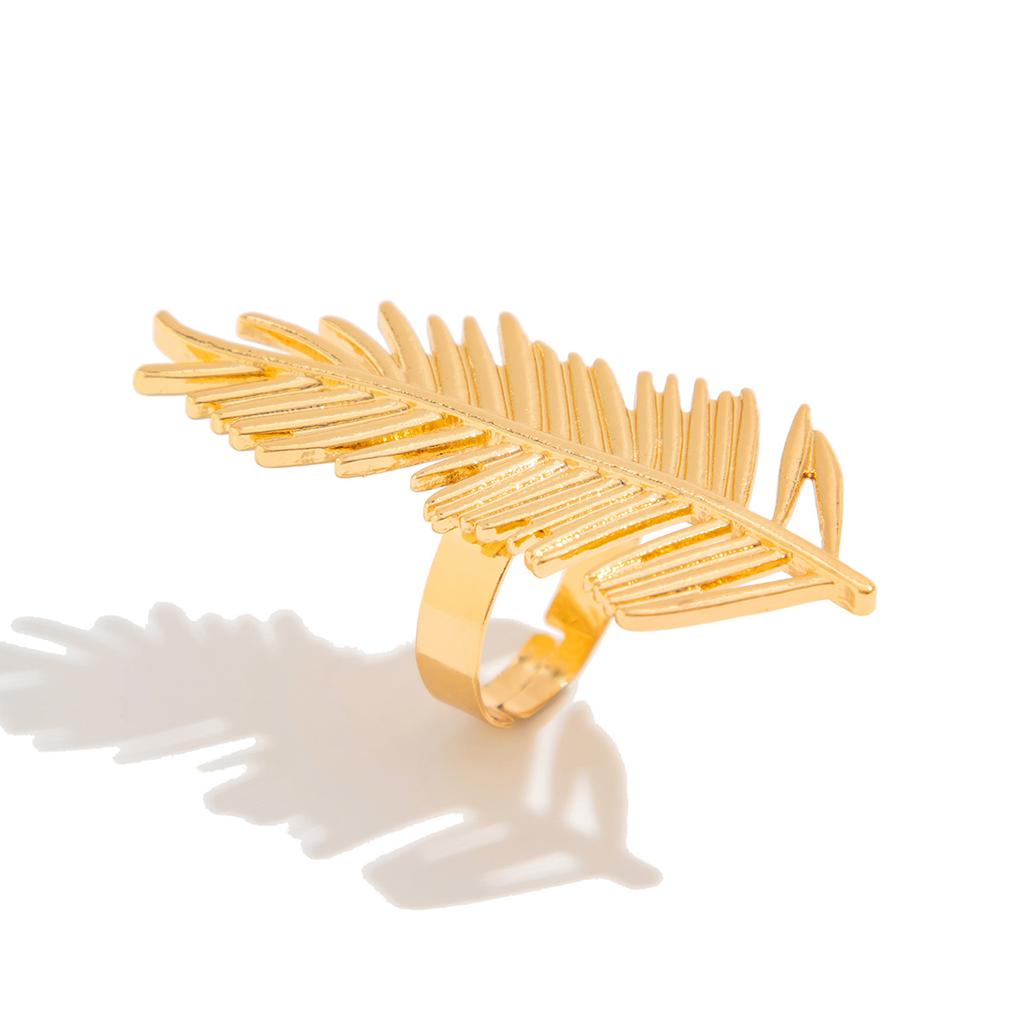 Design Metal Pleated Feathers Imitation Pearl Ring, Wind Flower Open Ring Joint Ring