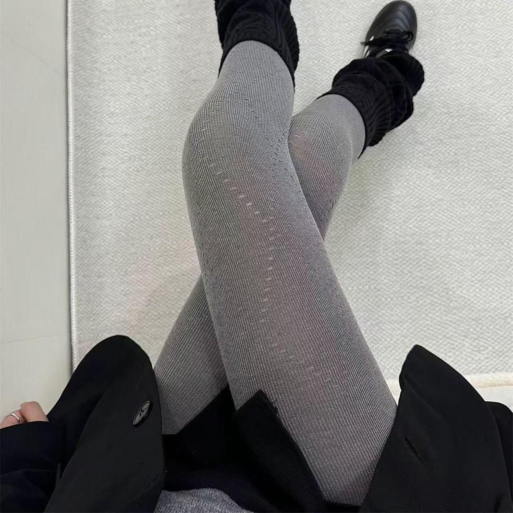 Miu Gray Diamond Hollow Base Layer High Elasticity Anti-Slip Slimming Pantyhose for Spring and Autumn Wear