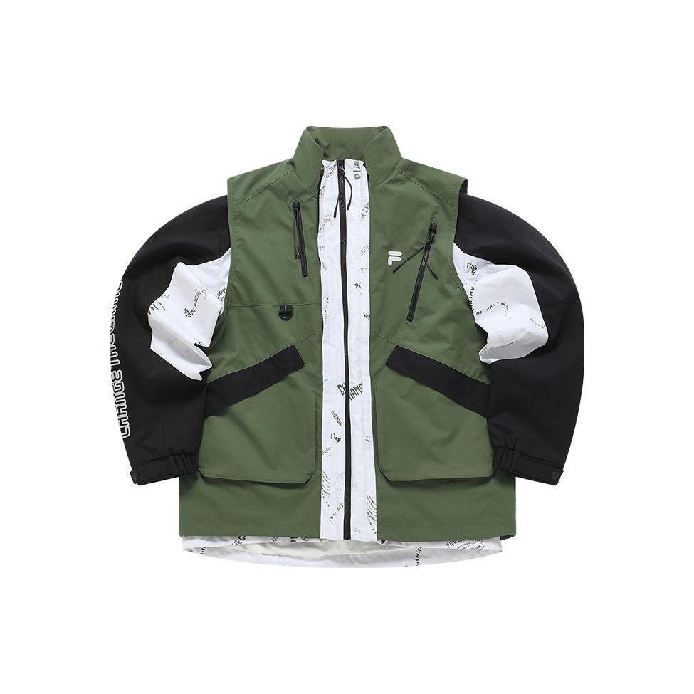 

FILA Color Block Casual Stand Collar Loose Jacket Two Piece Set Men jackets Cool-Green T11M341701F-GN XXL