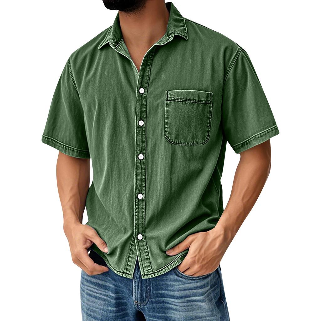Men's Vintage Button Down Bowling Shirts Short Sleeve Summer Beach Shirt