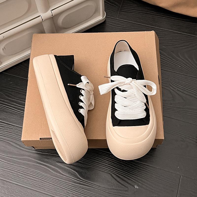 

Ugly cute big head bread shoes women s board shoes children s versatile 2025 spring new two-wear canvas shoes platform white shoes 40 чёрный