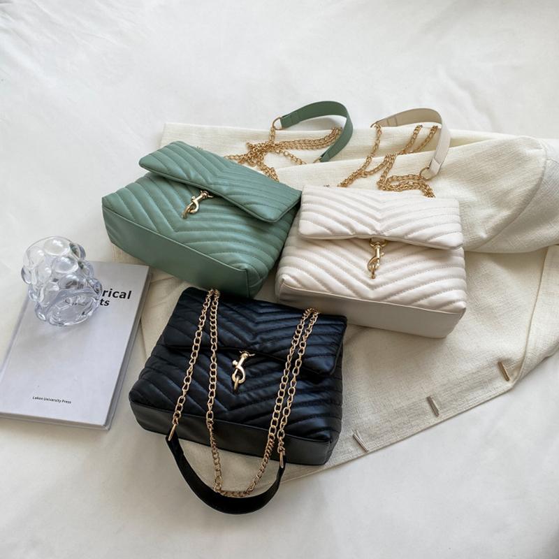 Casual Chain Crossbody Bags For Women Fashion Striped Shoulder Bag Large Capacity Flap Ladies Handbags