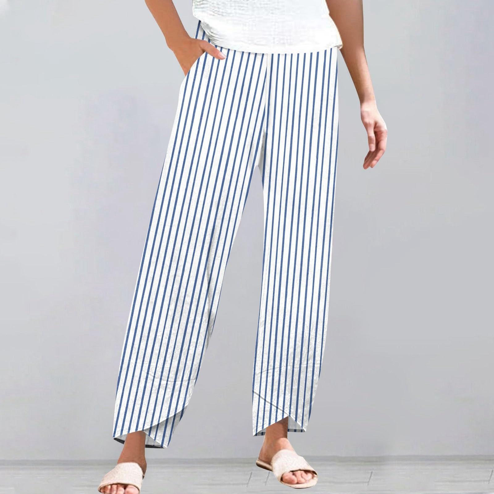 

Брюки женские летние повседневные широкие брюки с эластичной резинкой на талии и карманами XXL синий