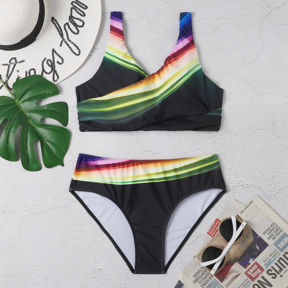 

Летняя пляжная вечеринка новый женский купальник бикини новый раздельный принт многоцветный сексуальный комплект бикини купальник 2XL зелёный