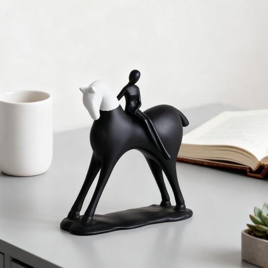 Abstract Man Black White Horse Figurine Modern Minimalist Artistic Horse Statue Resin Sculpture Home Office Desktop Decoration Ornament
