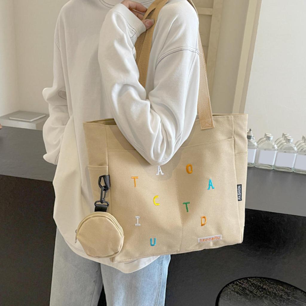 Simplicity Canvas Composite Shoulder Bag Solid Color Versatile Lazy Style Crossbody Bag Large Capacity Commuter Handbag