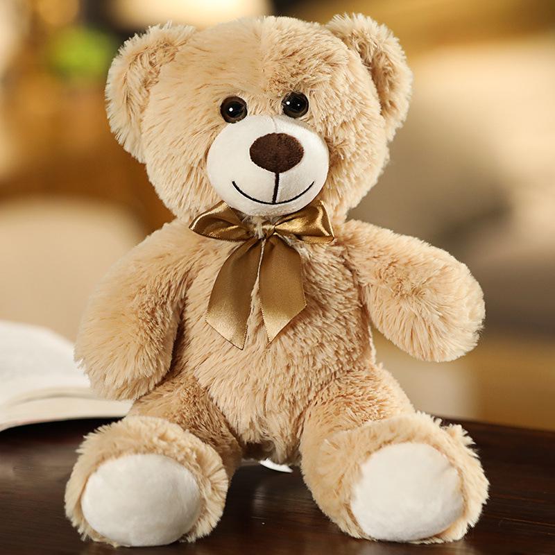 Adorable Seven-Color Teddy Bear Plush with Ribbon - Perfect Claw Machine Prize or Small Gift