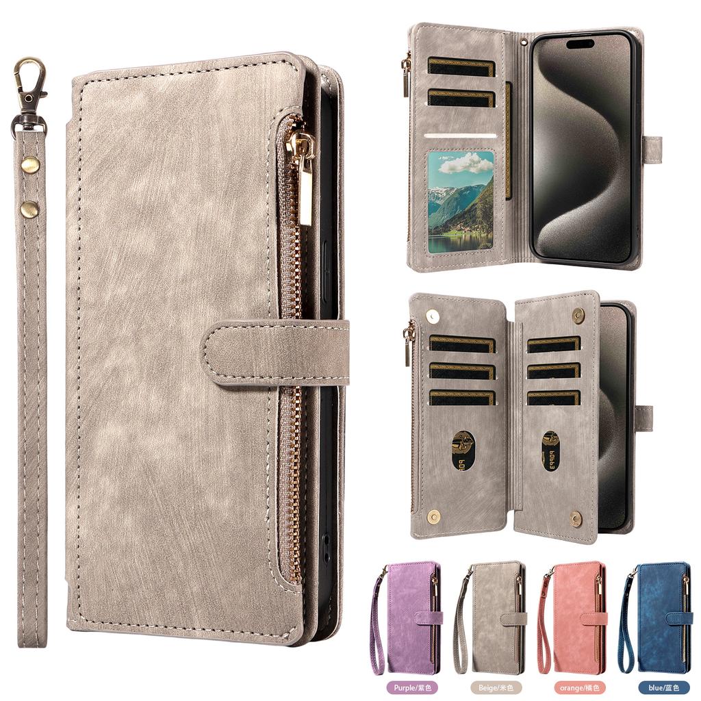 Suitable for iPhone 16 Wallet-style Phone Case, Retro Zipper Apple 17 Pro Max Back Cover Leather Case, Samsung S25