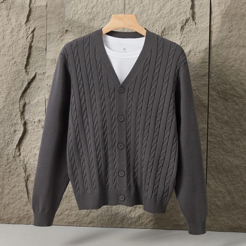 2025 Autumn/Winter Men's Casual Korean Style V-Neck Cardigan Sweater