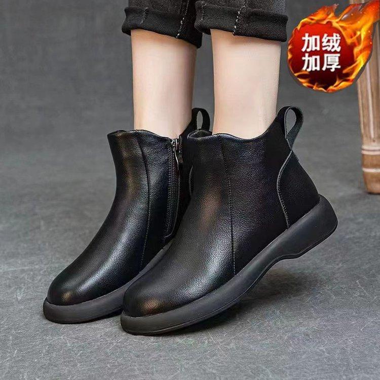 Martin boots women's short boots soft wear-resistant bottom boots retro leather surface short boots women's wind flat-bottomed leather boots winter 