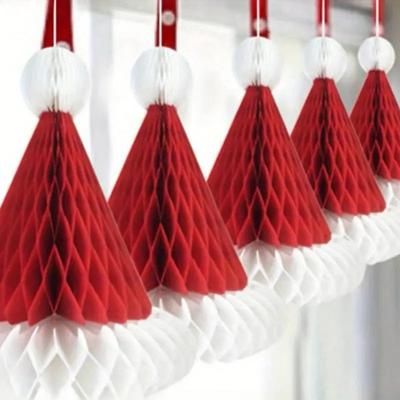 3ks Vánoční voštinové čepice Santa Clause Vánoční papírová čepice pro ozdoby na vánoční stromek Závěsné dekorace