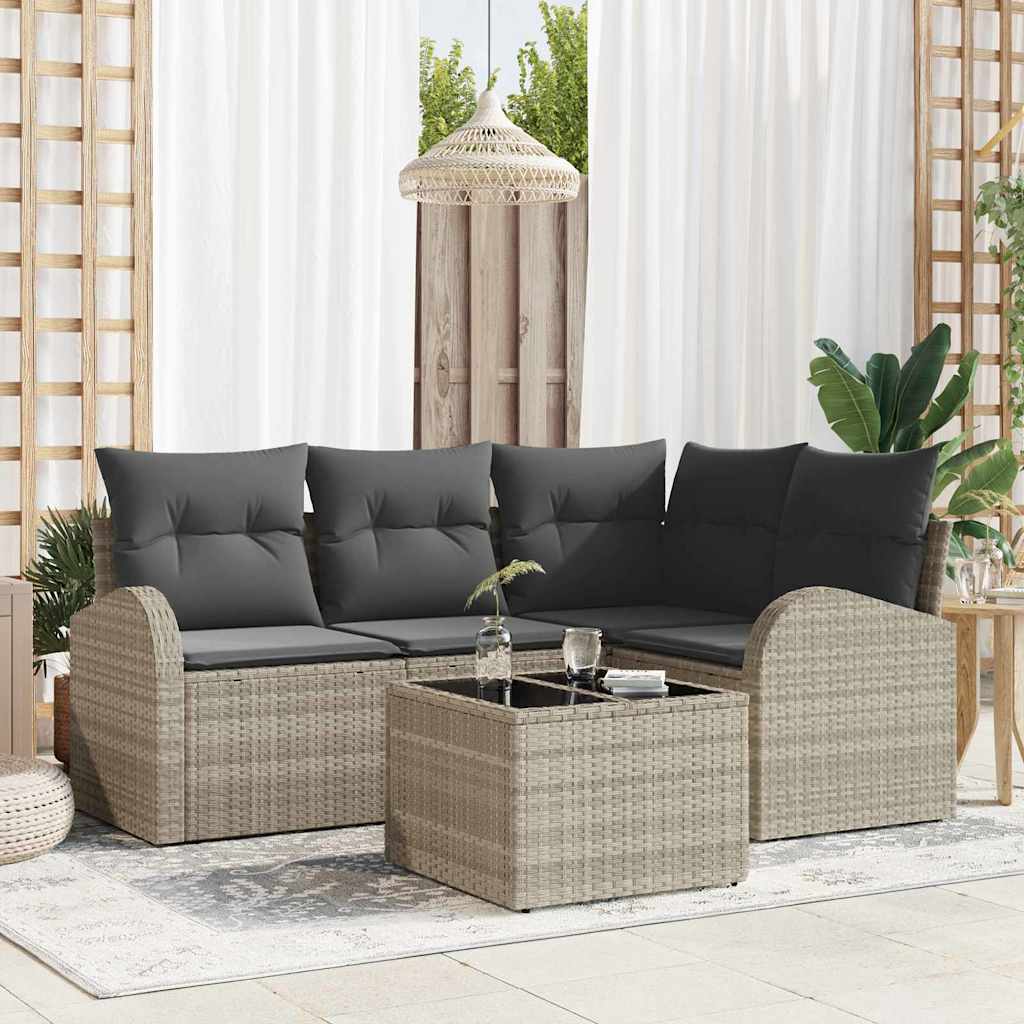 Garden Sofa Set 5 Pcs Light Grey Poly Rattan