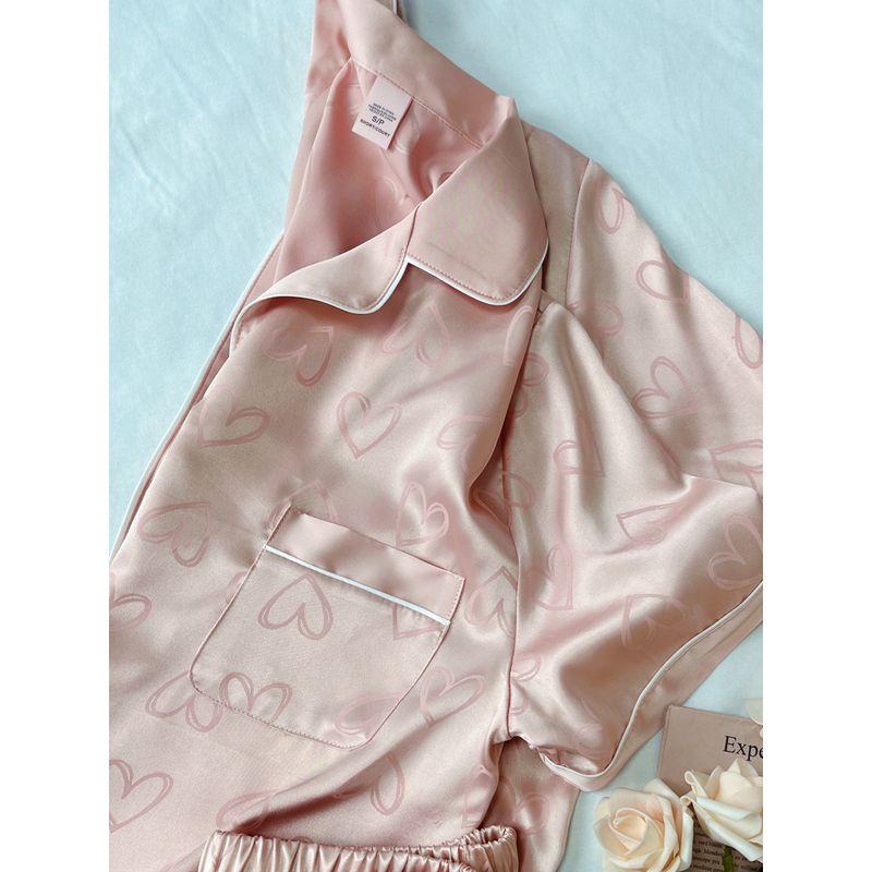 Velia Artificial Silk Silks and Satins Pajamas Women's Suit Heart Short Sleeve Shorts Summer Thin Ice Silk Home Wear Secret