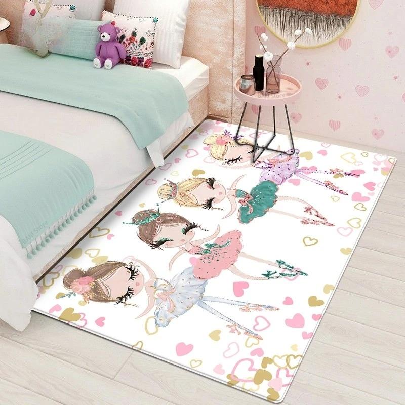 Cartoon Ballet Girl Carpet for Kids Room Kawaii Children's Room Carpets for Baby Girl Nordic Soft Bedroom Rug Floor Mats To Play