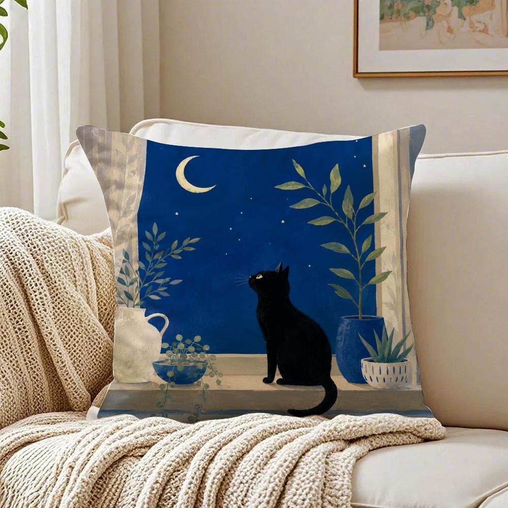 Color Fashion Cat Cute Cartoon Cushion Cover Breathable Cushion Covers Machine Washable WrinkleResistant Soft Durable