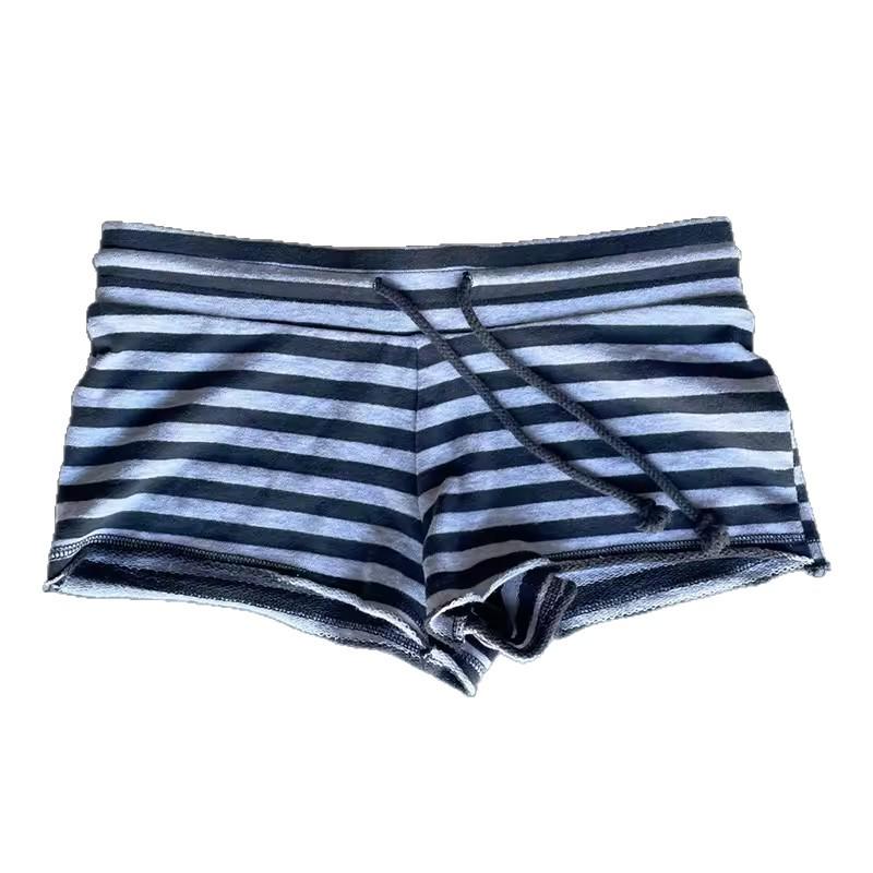 Women's Korean Style Striped Skull Print Elastic Waist Super Short Sports Shorts