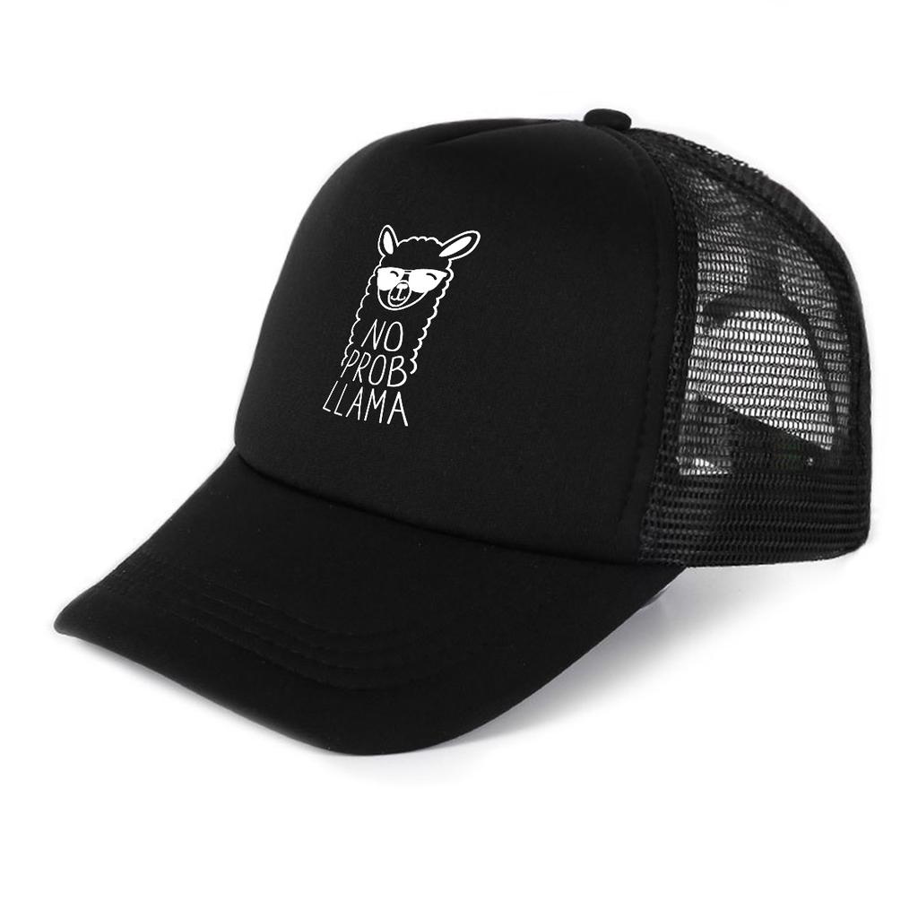 NO PROB LLAMA Alpaca Printed Trucker Hat Adjustable Casual Unisex Sun Hat for Gifts Street Wear Mountaineering Outdoor Sports