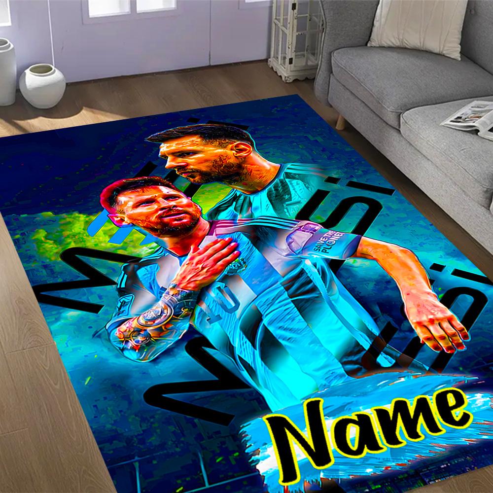 Messi's Celebration Moment Personalized Name Carpet Design for Dining Room Decorate room Hallway Kitchen Anti-slip Rug Anime Office Decor