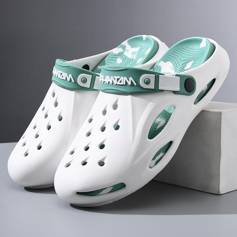 

Обувь с отверстиями мужская новая нескользящая, против запаха ног, на толстой подошве, увеличивающие рост тапочки, летняя обувь, не натирающая ноги, сандалии высокого класса 36-37 белый