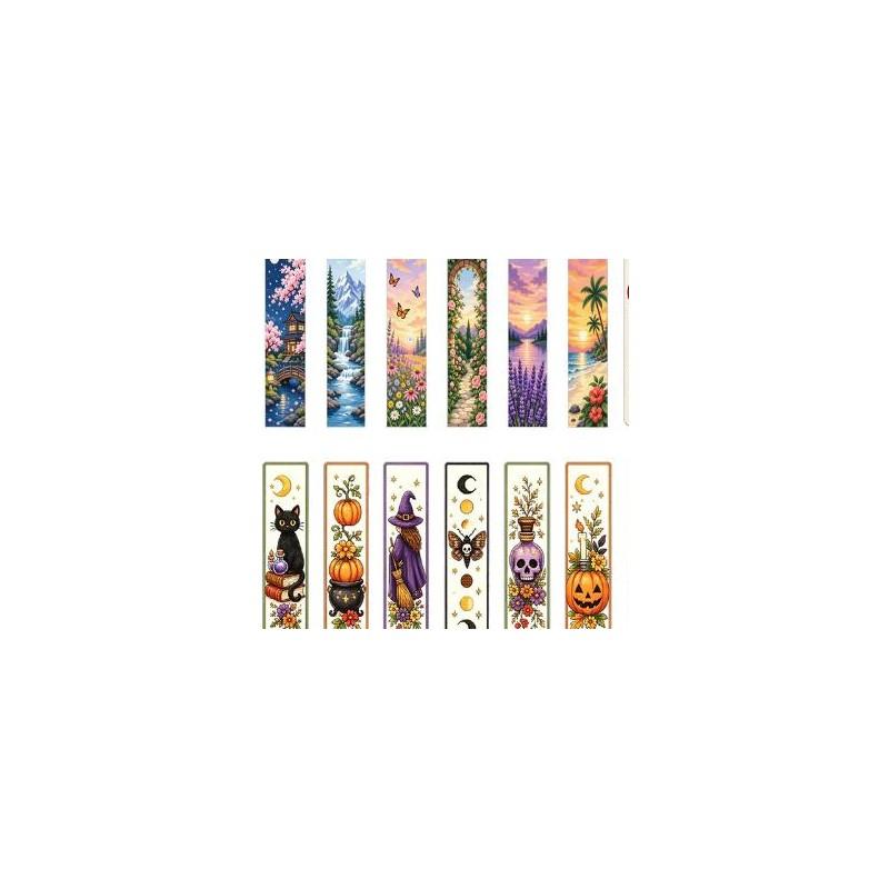 Stitch Bookmark Kit 6Pcs Single Sided 11CT DIY Printed Canvas Cotton Needlework Embroidery Set