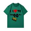 Men's 100% Cotton Crew Neck Short Sleeve T-Shirt, I Love The 90s Cassette Tape Pattern Casual Retro Vintage Graphic Tee for Daily Wear