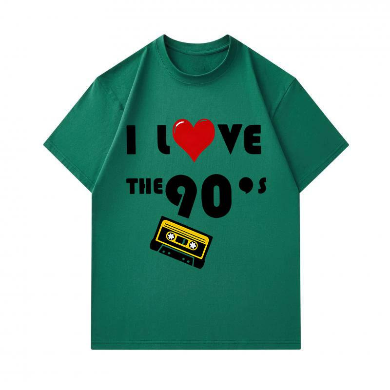 Men's 100% Cotton Crew Neck Short Sleeve T-Shirt, I Love The 90s Cassette Tape Pattern Casual Retro Vintage Graphic Tee for Daily Wear