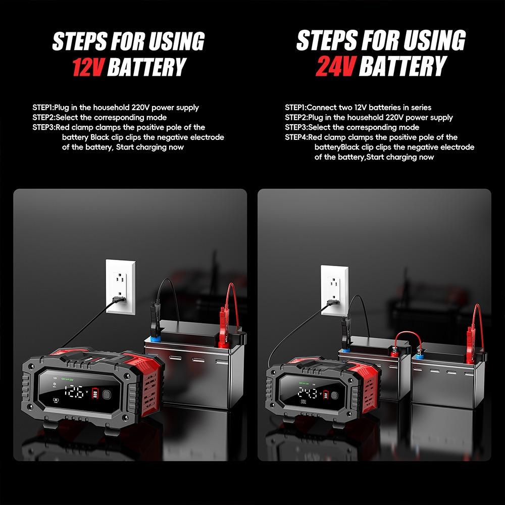 AB Fişli 12V 20A/ 10A 5A Tam Otomatik Akü Şarj Cihazı, 7 Kademeli 12V/24V Akıllı Şarj Cihazı, Kurşun Asit AGM LiFePO4 için Darbeli Onarım Bakım Cihazı