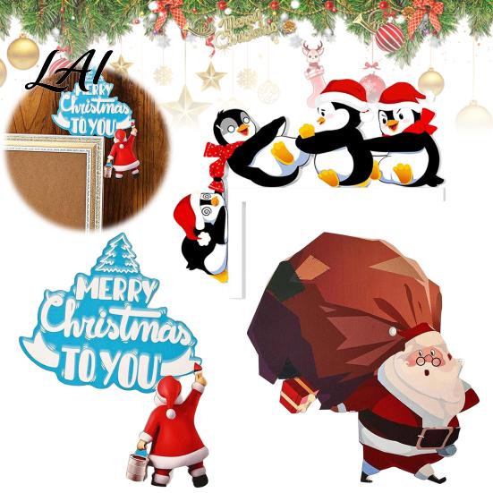 Rustic Door Frame Sign Christmas Topper Decoration Wooden Holiday Corner Sign Cute Funny Party Supplies Snowman Santa Claus Penguin Decor