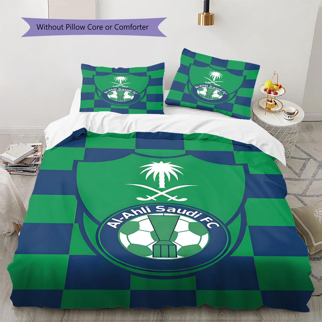 Al-Ahli Saudi FC Pattern Bedding,Quilt Set Quilt Cover Pillowcase Home Birthday Gift(1 * duvet cover + 2 * pillowcase, without core)