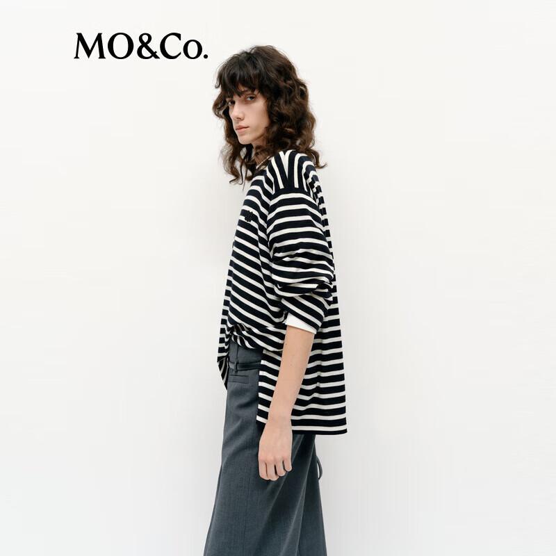 MO&Co. Women's Merino Wool Striped Long-Sleeve Top