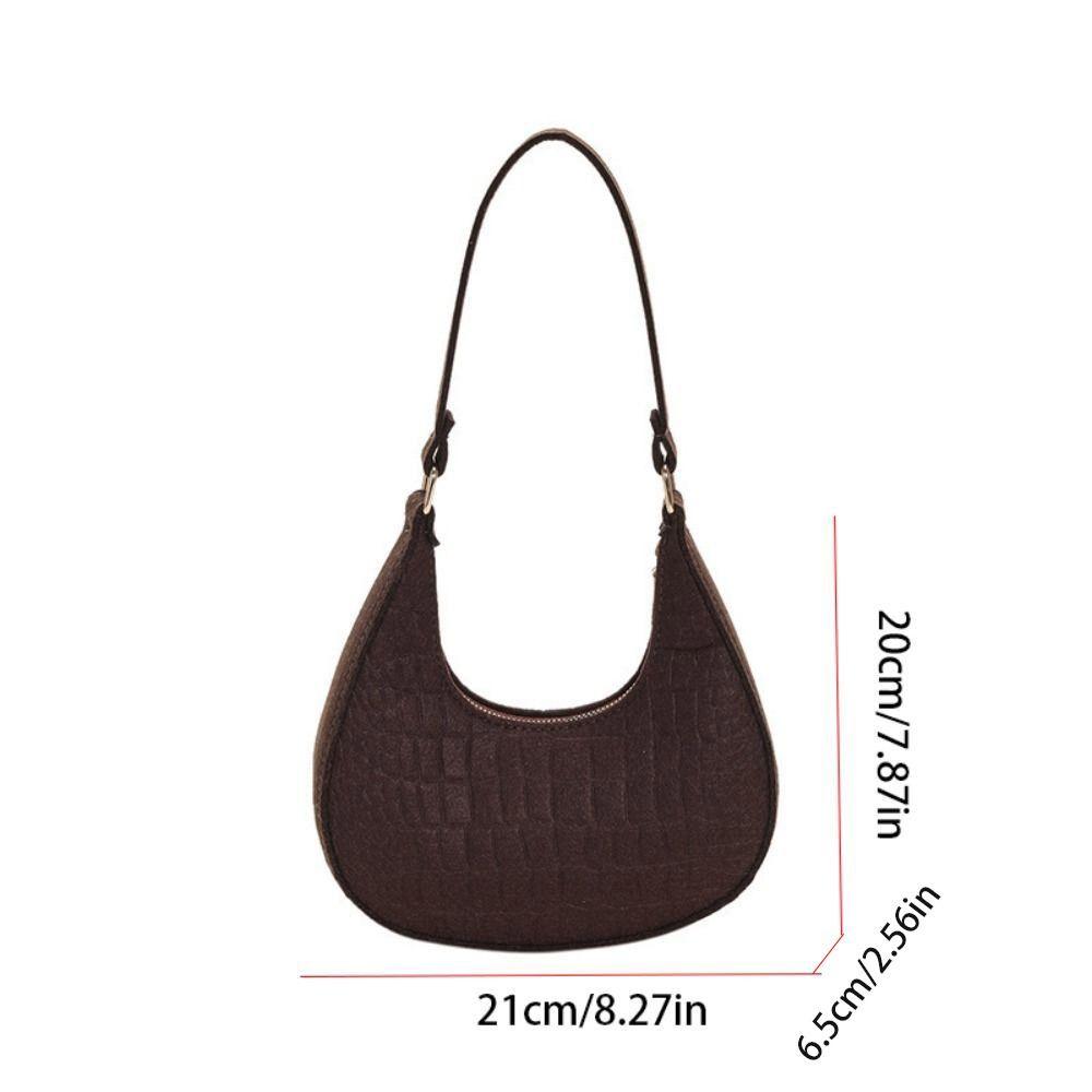 Stoff Schultertasche Einfarbige Filz Handtasche Elegante Halbmond Achseltasche Damen