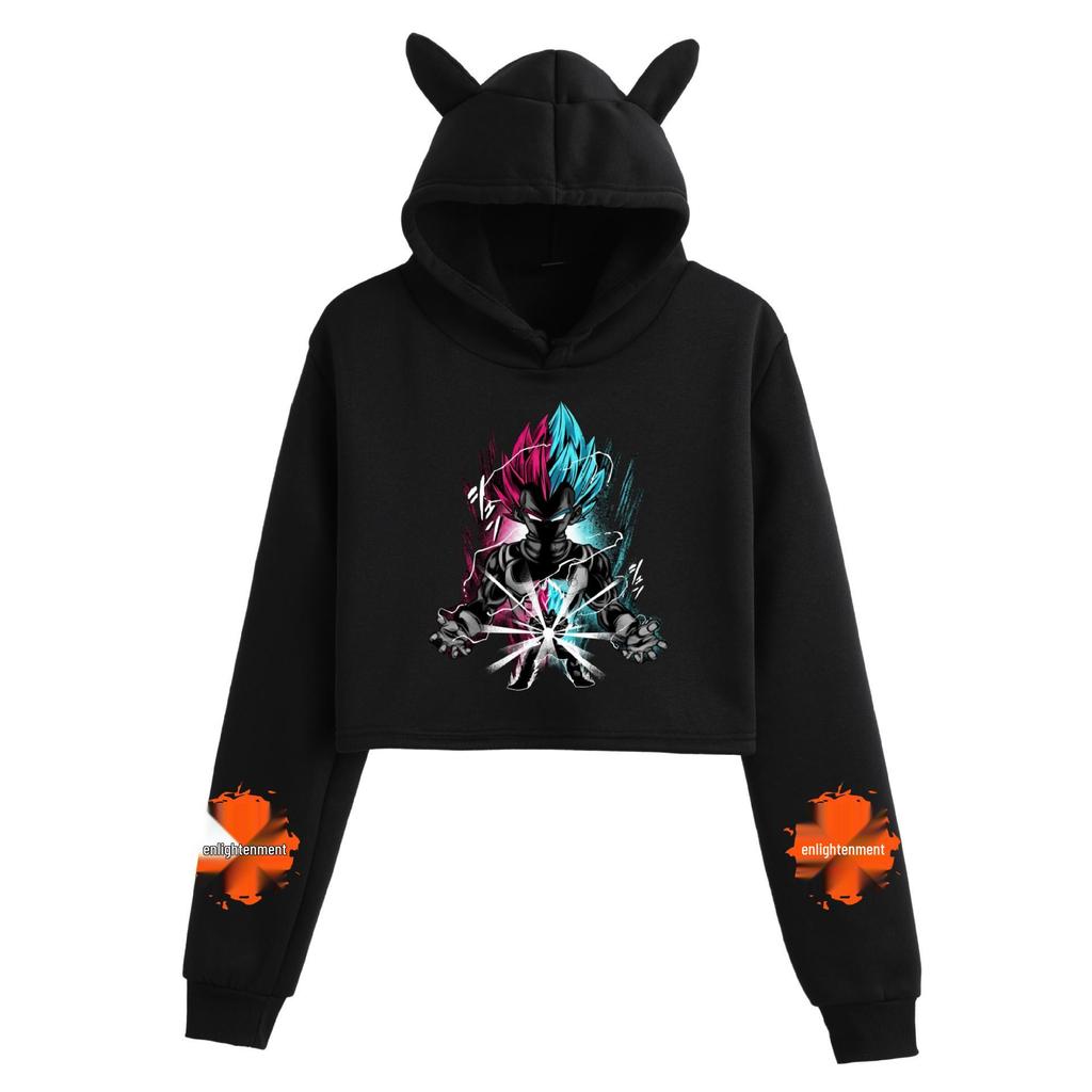 Felpa con cappuccio da donna Dragon Ball Goku Orecchie da Gatto - Design Stampato Serie Saiyan