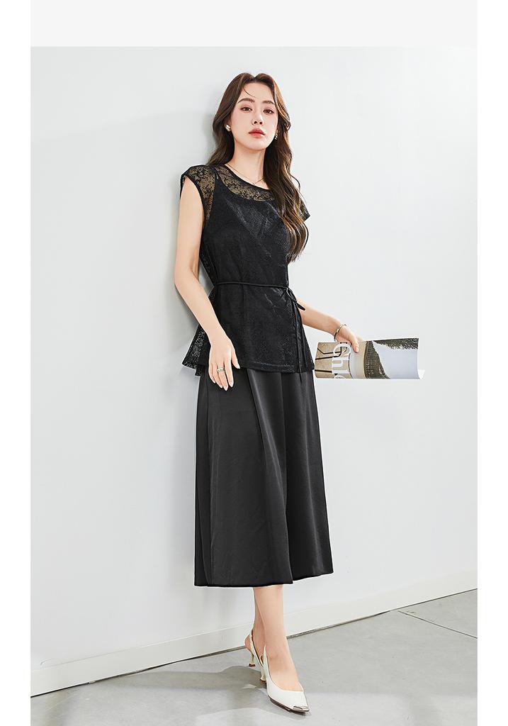Summer New Style Fashion Style Lace Irregular Waist Sleeveless Two piece Dress Set
