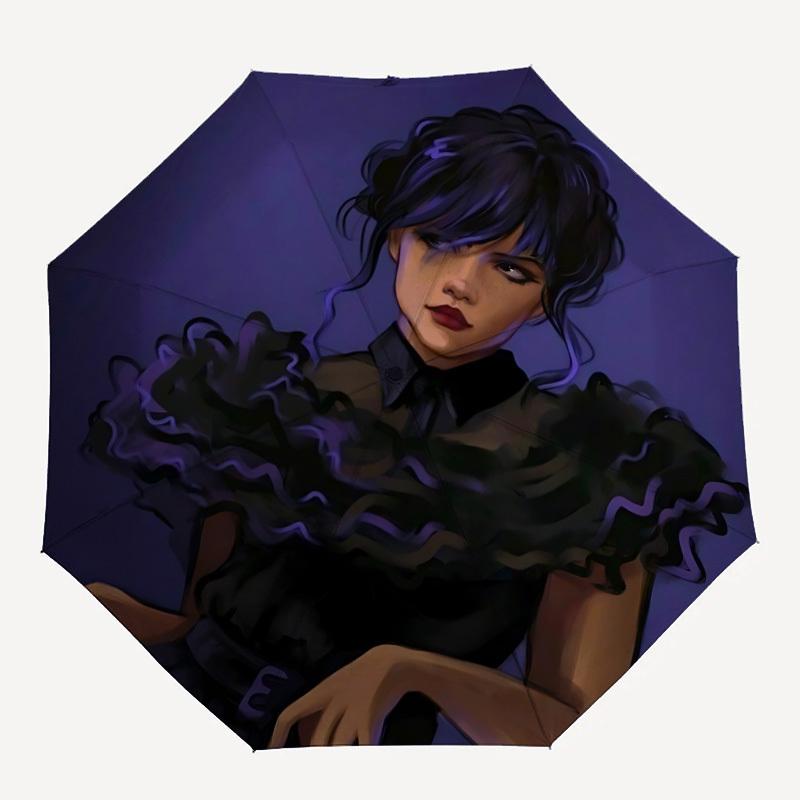 

1pc Wednesday Addams Automatic Umbrella 8-Bone Design Compact Gear for Outdoor Travel, Perfect Gift for Friends or Family yy280828152