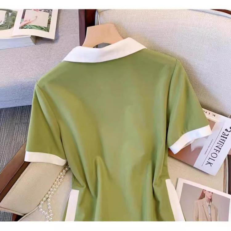 Summer Fashion Women Large Size Polo Neck Splicing A Shaped Dress