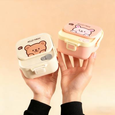 800ML Portable 304 Stainless Steel Square Lunch Box With Cutlery Cute Students Kids Sealed Food Container Microwave Heatable