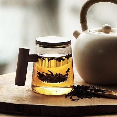 Tazze da tè in vetro borosilicato resistenti al calore da 350 ml Tazza da tè trasparente con coperchio in legno con filtro