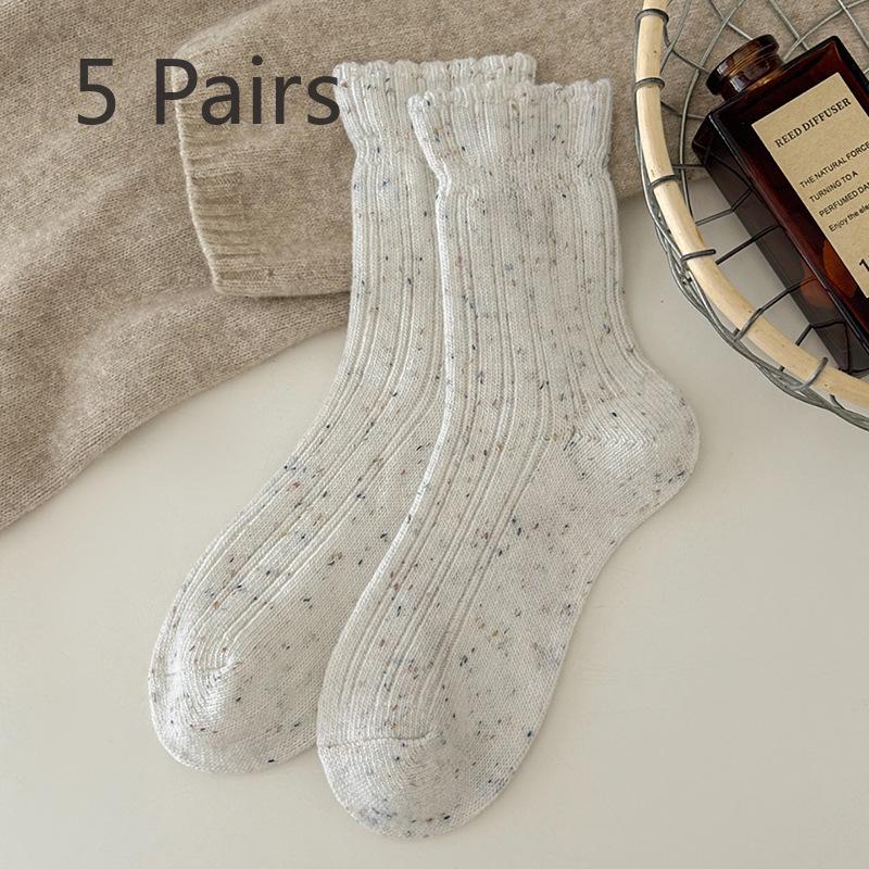 5 Pairs of Female Autumn and Winter Lace Lovely Warm Wool Pile Pile Socks 5 Pairs
