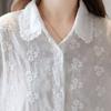 Women's White Embroidered Chiffon Shirt Long-Sleeve Casual Loose Blouse