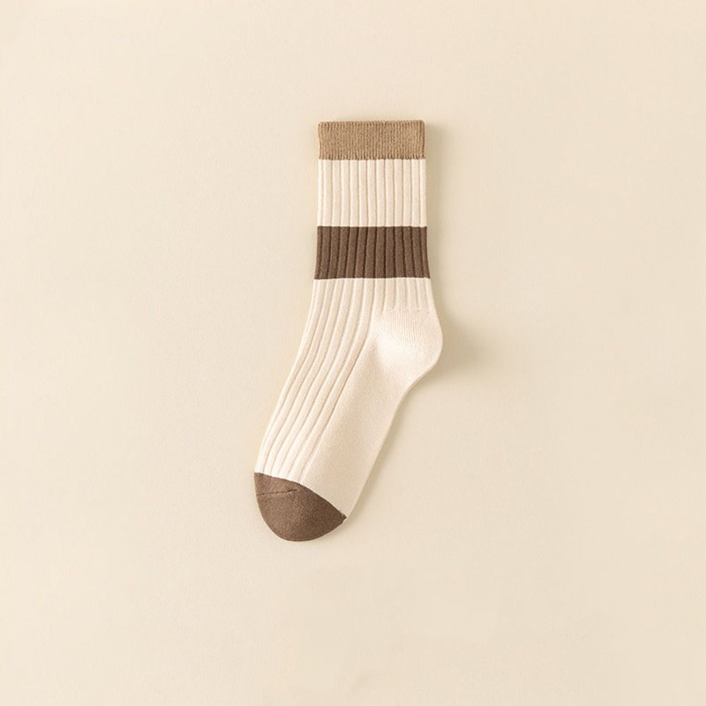 5Pairs Breathable Stripe Tube Socks Retro Mid-calf Socks Fashion Women's Cotton Socks Keeping Warm
