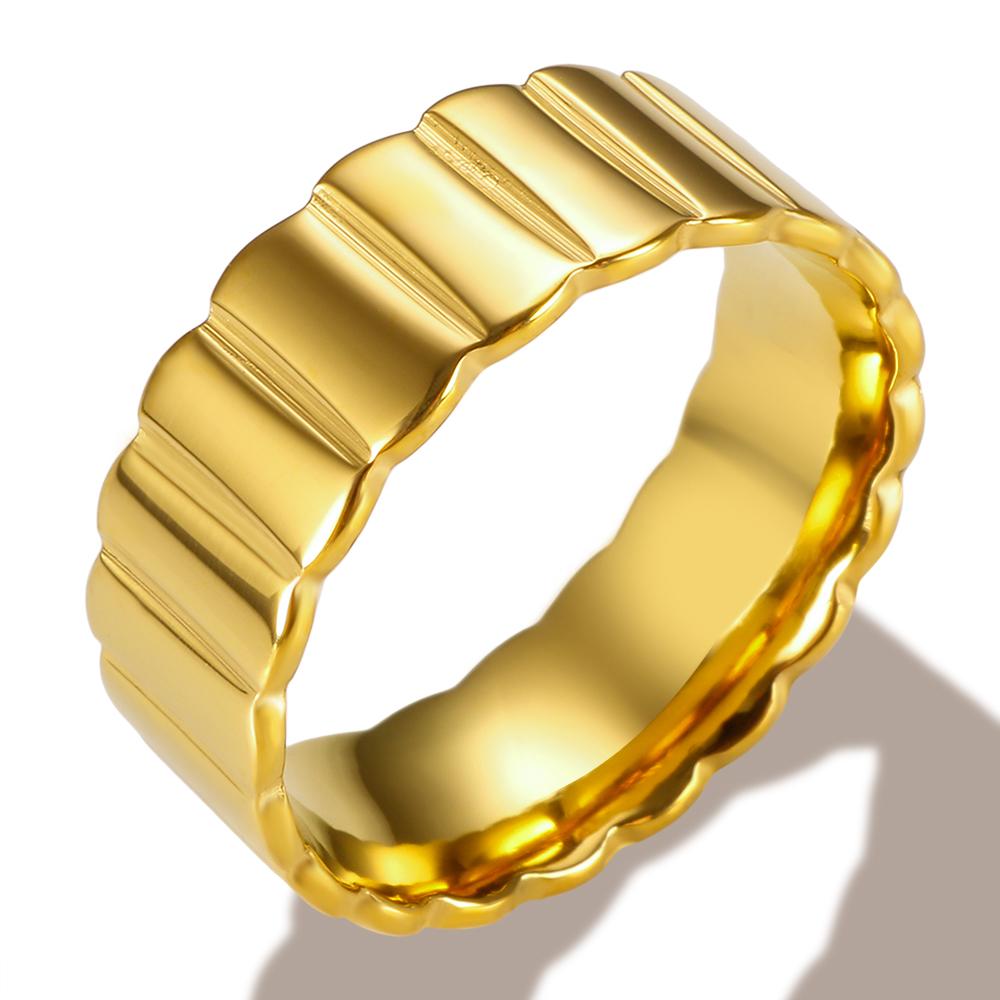 JOVO LOVE Simple Bread Shape Texture Thread Ring For Women Summer Stainless Steel Waterproof Rings Ladie Jewelry Gift