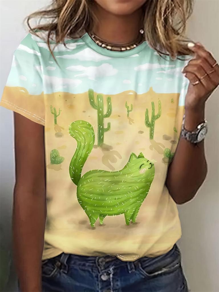 Funny Animal Women's T-Shirts 3d Print Cute Cartoon Cat Casual Short Sleeve Tshirt Fashion Top O-Neck Female Clothing